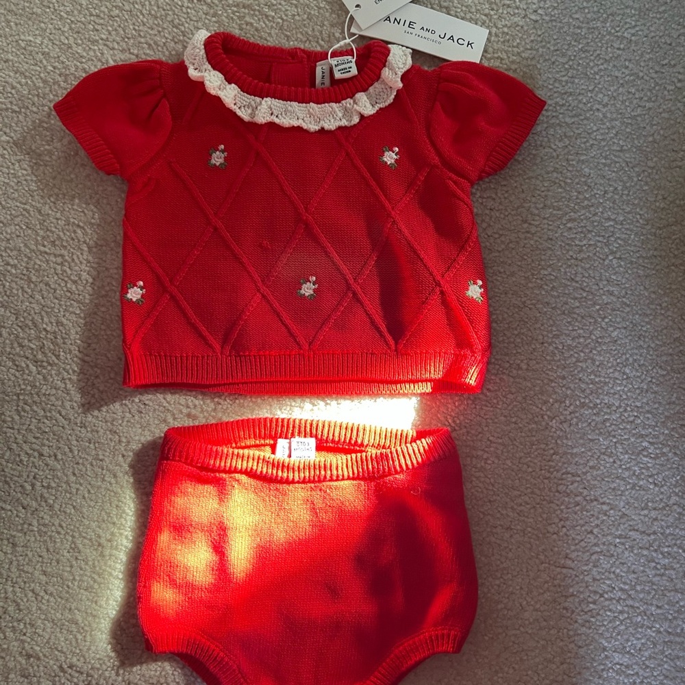Janie and Jack Red Knit Diaper Cover Set